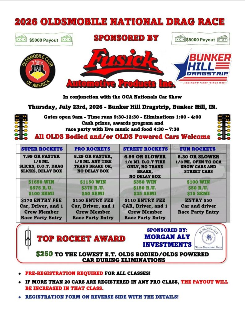 2026 Oldsmobile National Drag Race event at Bunker Hill Dragstrip in Bunker Hill, IN on July 23, 2026