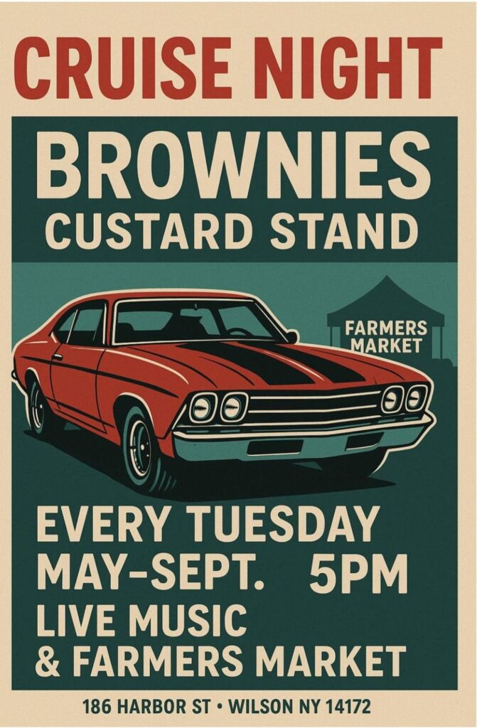 Brownies Custard Stand Cruise Night event at Brownies Custard Stand in Wilson, NY on May 5, 2026