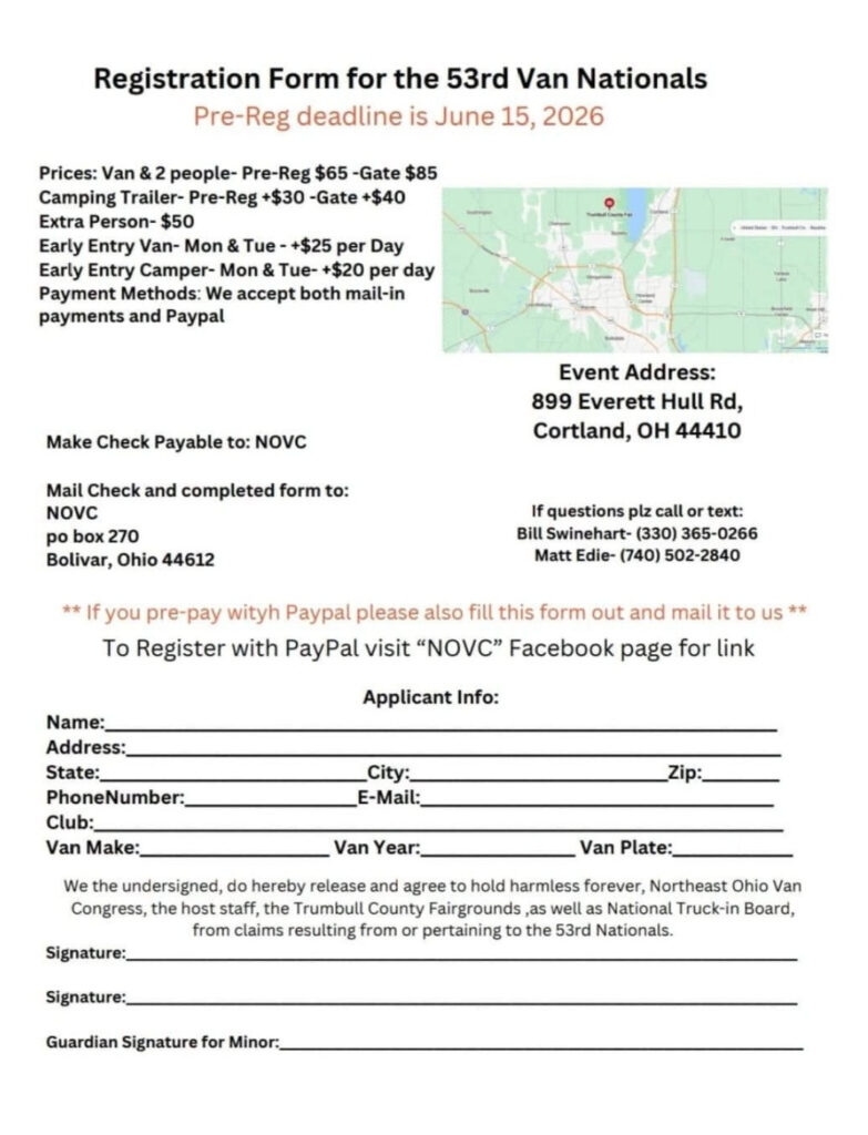 53rd Van Nationals event at 899 Everett Hull Rd in Cortland, OH on July 29, 2026