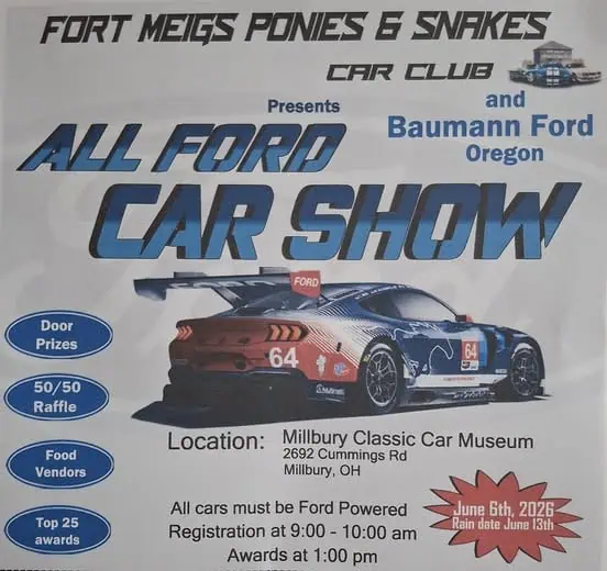 All Ford Car Show event at Millbury Classic Car Museum in Millbury, OH on June 6, 2026