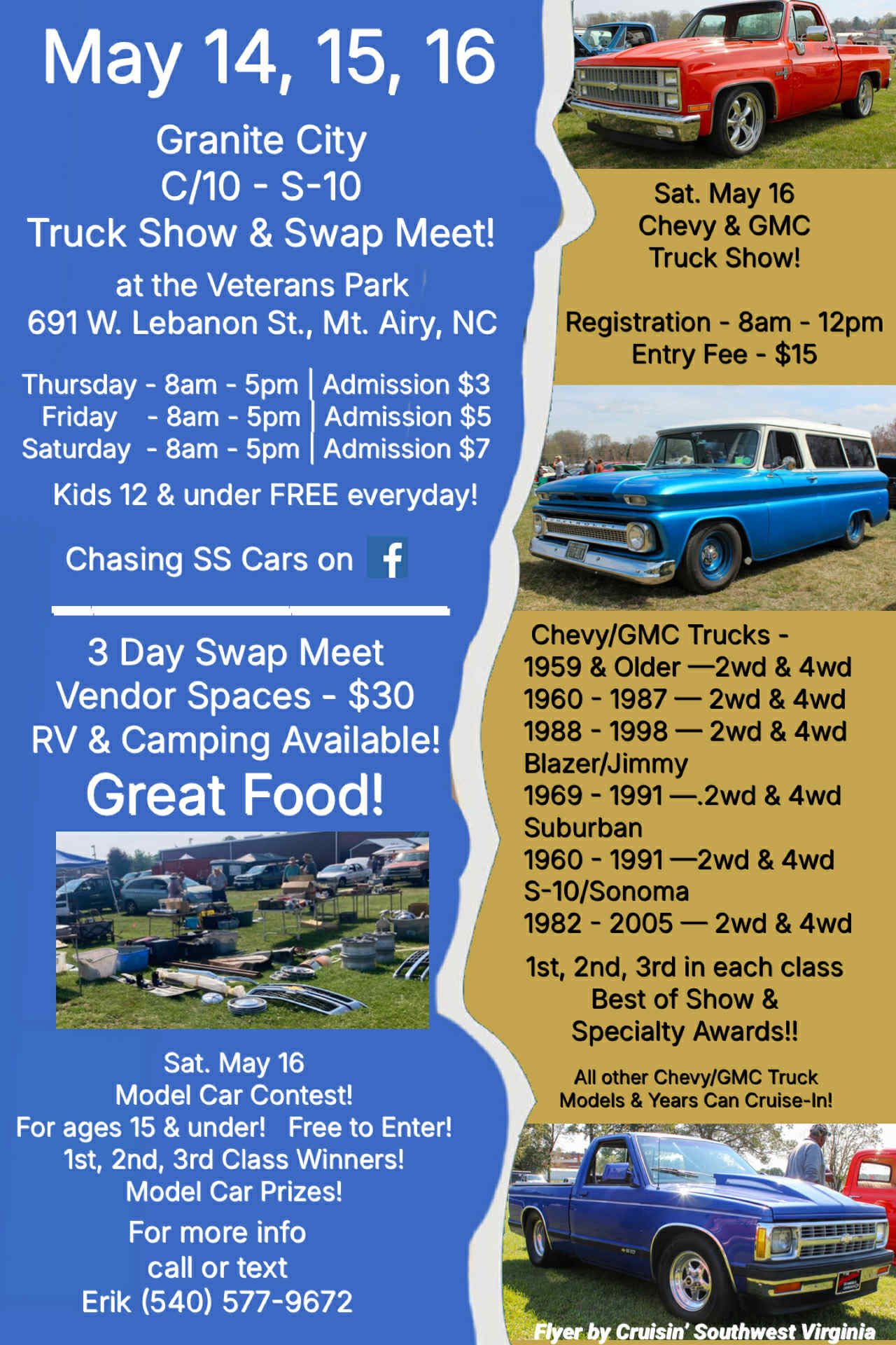 C/10 - S-10 Truck Show & Swap Meet event at Veterans Park in Mt. Airy, NC on May 14, 2026