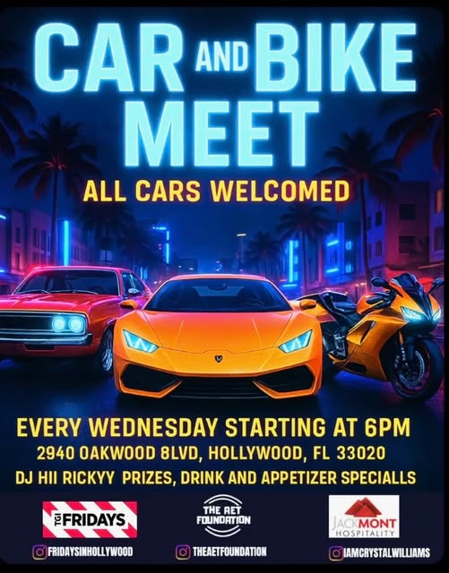 Car and Bike Meet event at Fridays in Hollywood, FL on January 21, 2026