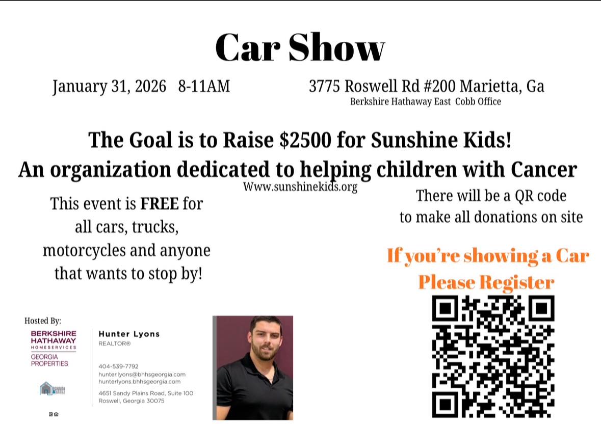 Car Show event at Berkshire Hathaway East Cobb Office in Marietta, GA on January 31, 2026