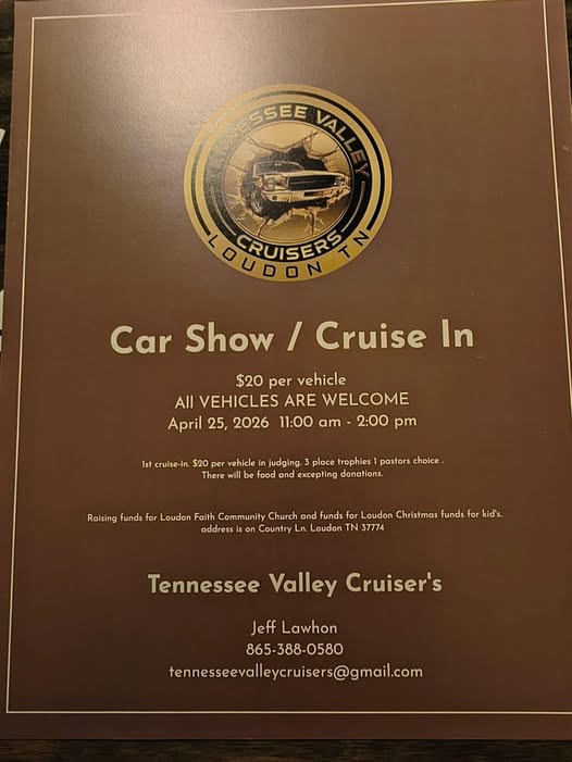 Car Show / Cruise in event at Country Ln in Loudon, TN on April 25, 2026