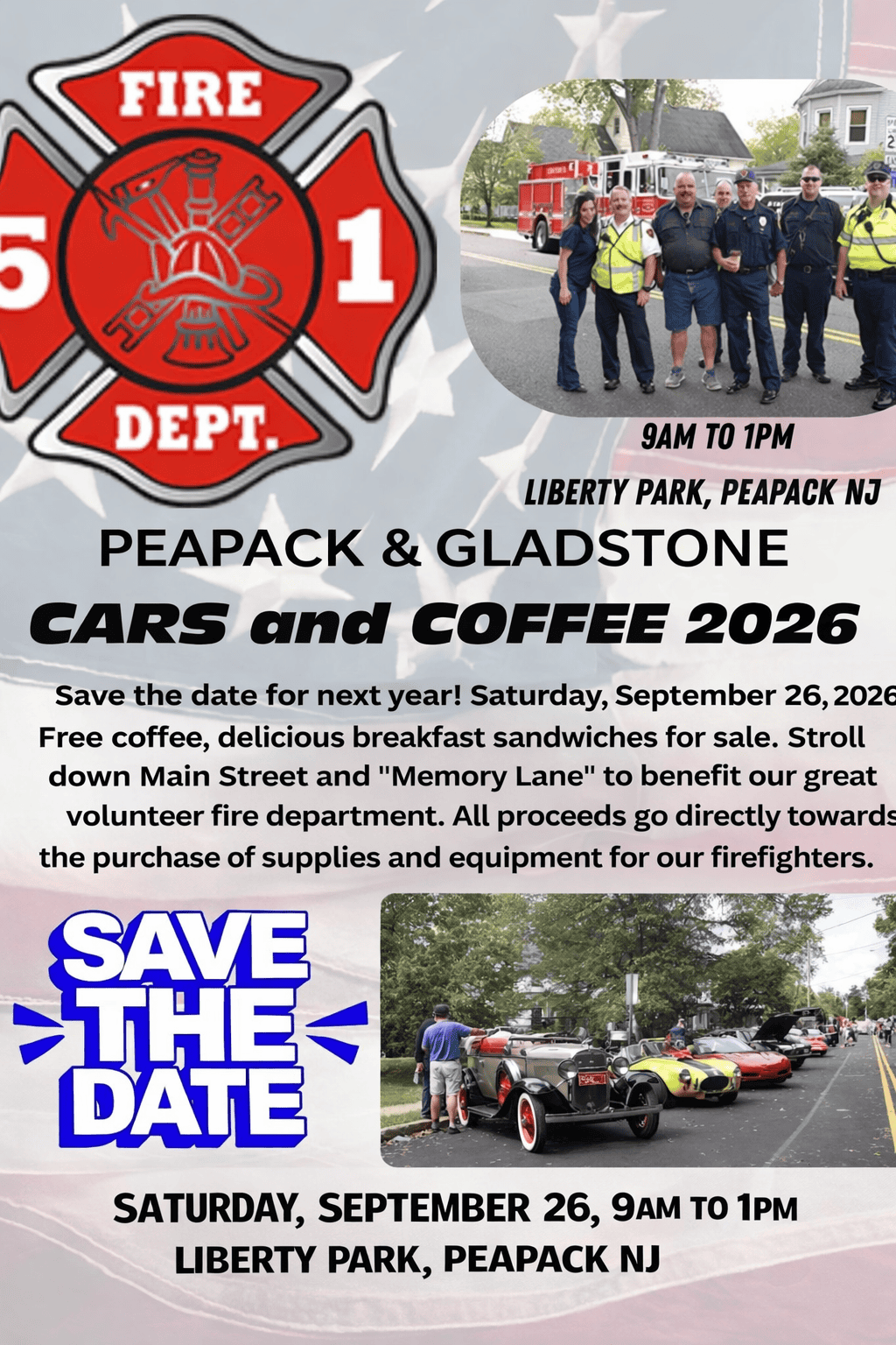 Cars And Coffee 2026 event at Liberty Park in Peapack, NJ on September 26, 2026