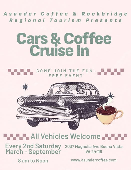 Cars & Coffee Cruise in event at 2037 Magnolia Ave in Buena Vista, VA on March 14, 2026