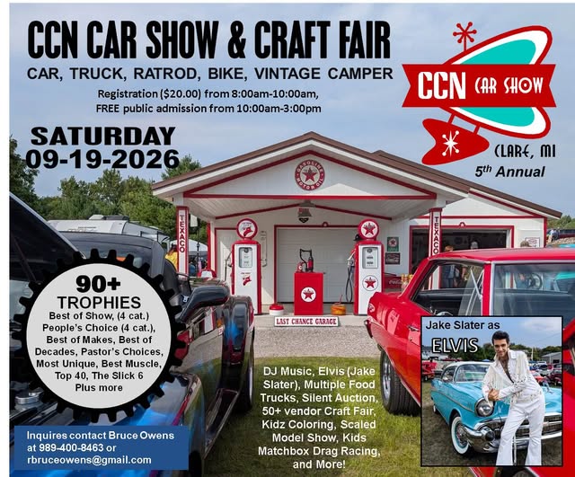 CCN Car Show & Craft Fair event at 10160 S Grant Ave in Clare, MI on September 19, 2026