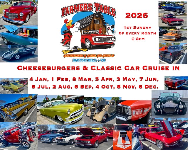 Cheeseburgers & Classic Car Cruise In event at Farmers Table in Smithfield, VA on January 4, 2026