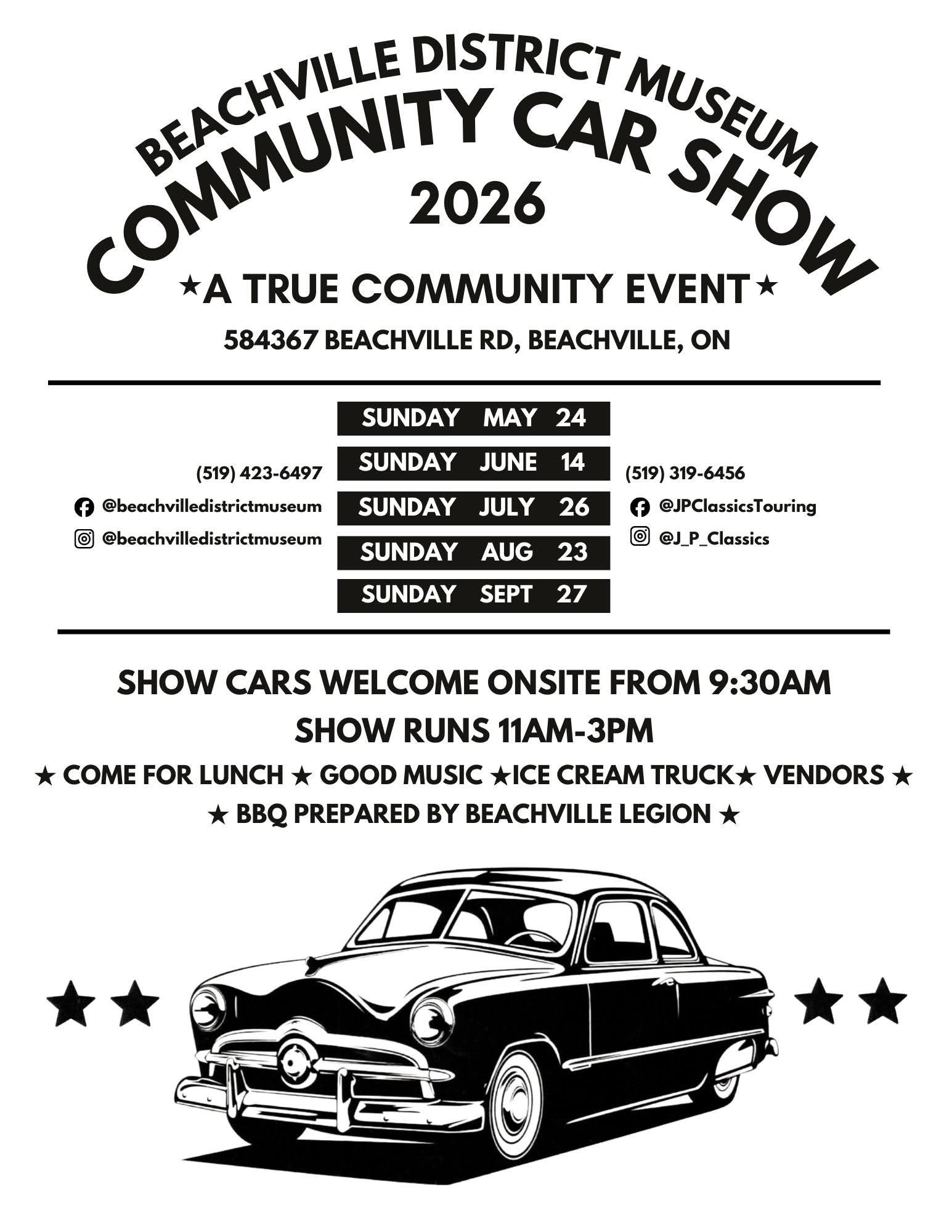 Community Car Show event at Beachville District Museum in Beachville, ON on May 24, 2026