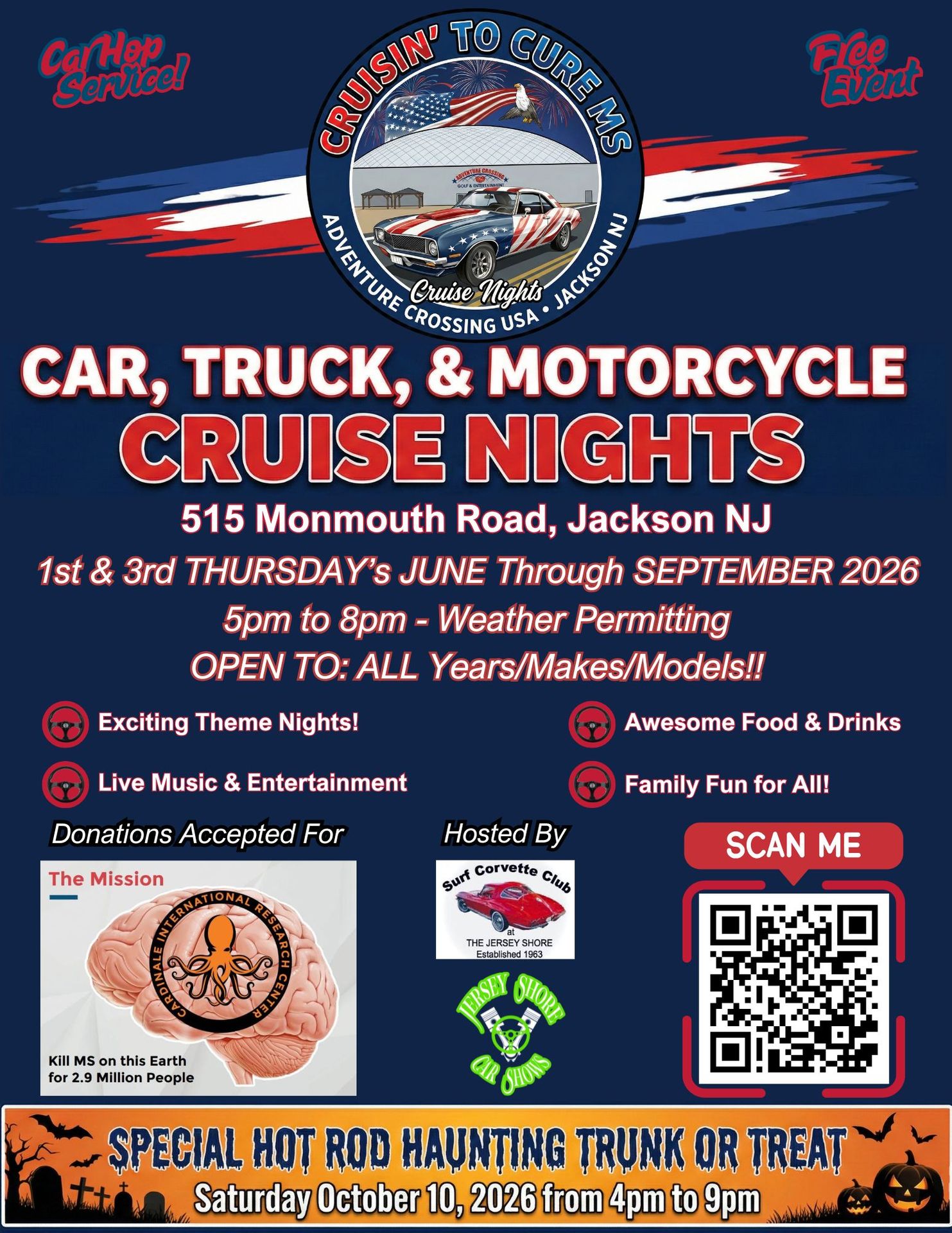 Cruisin' To Cure MS event at Adventure Crossing USA in Jackson, NJ on June 1, 2026
