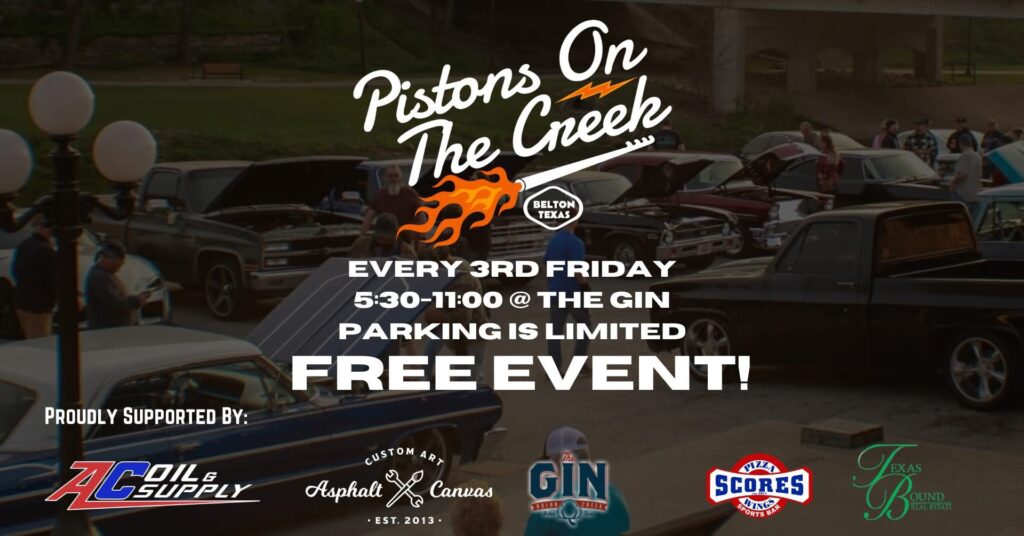 Pistons On The Creek event at The Gin in Belton, TX on January 16, 2026
