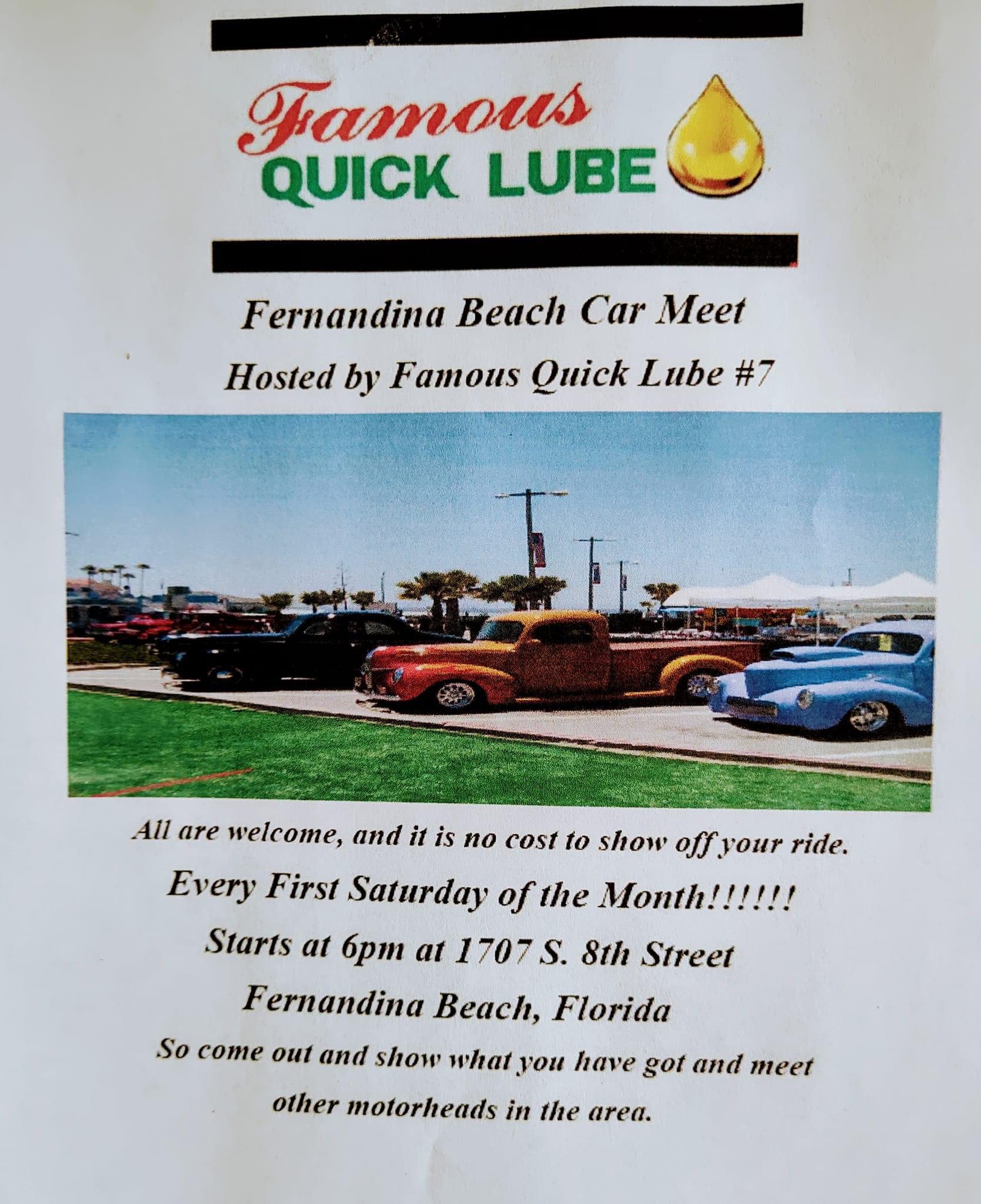 Fernandina Beach Car Meet event at Famous Quick Lube #7 in Fernandina Beach, FL on February 7, 2026