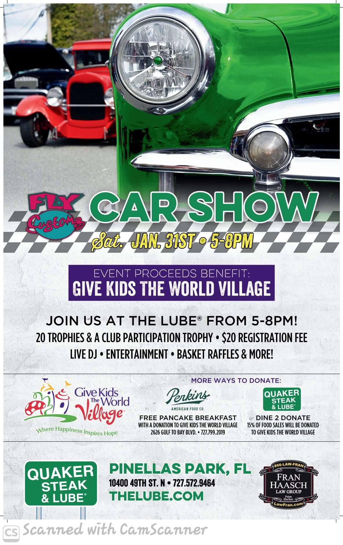 FLY Customs CAR SHOW event at Quaker Steak & Lube in Pinellas Park, FL on January 31, 2026