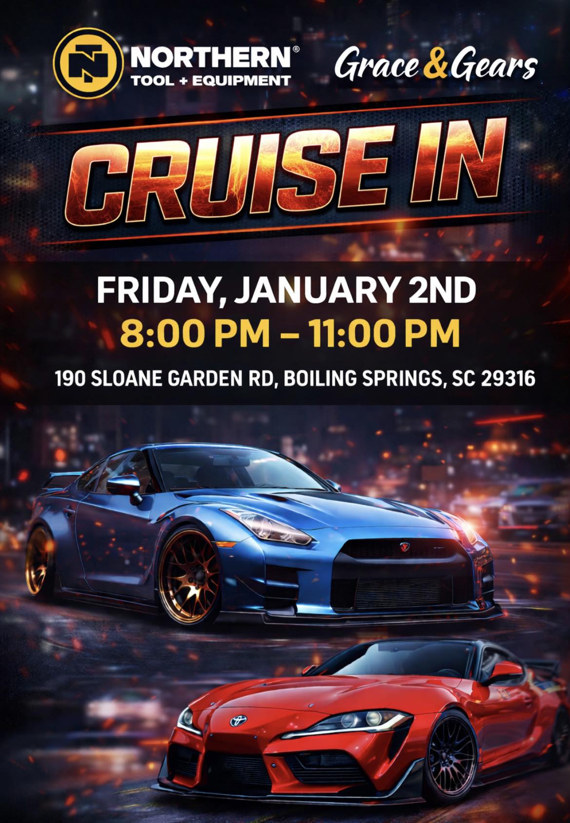 Grace & Gears Cruise In event at 190 Sloane Garden Rd in Boiling Springs, SC on January 2, 2026