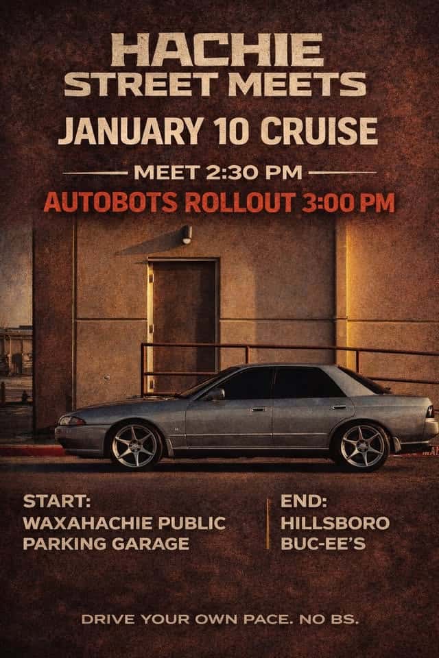 Hachie Street Meets Cruise event at 205 E Jefferson St in Waxahachie, TX on January 10, 2026