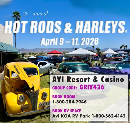 Hot Rods & Harleys event at AVI Resort & Casino in Laughlin, NV on April 9, 2026