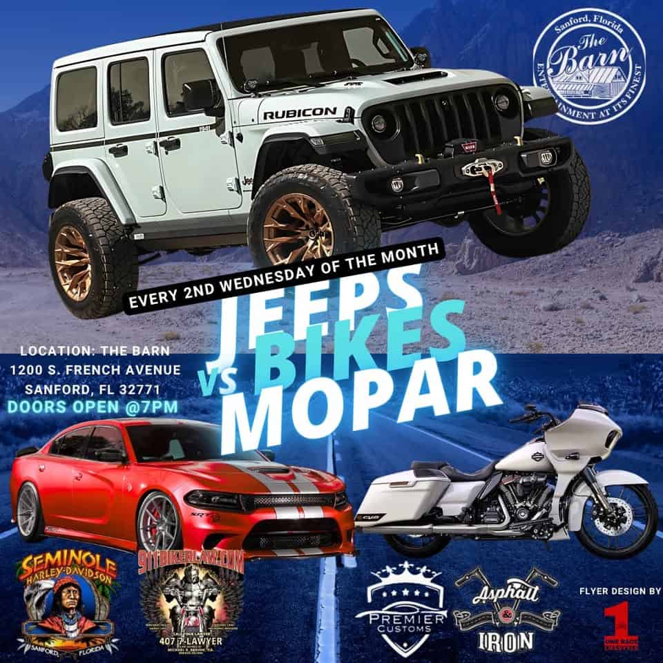 Jeep &Bike Night event at 1200 S French Ave in Sanford, FL on January 14, 2026