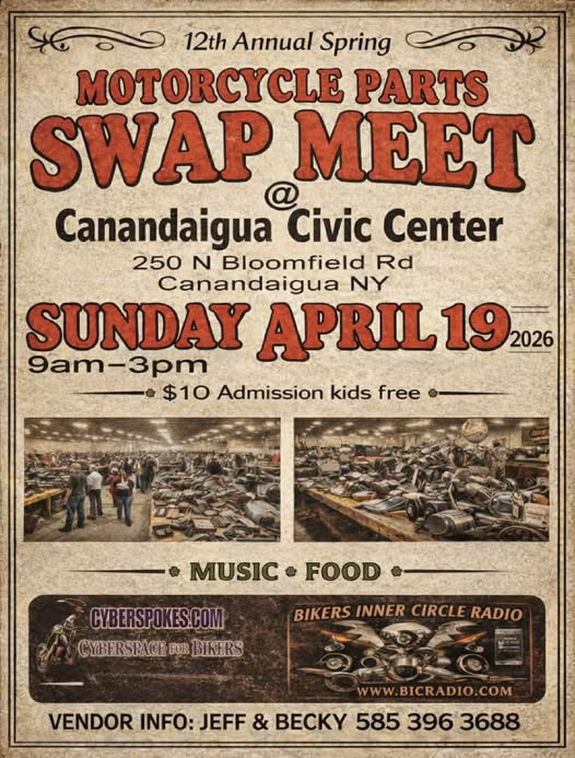 Motorcycle Parts Swap Meet event at Canandaigua Civic Center in Canandaigua, NY on April 19, 2026
