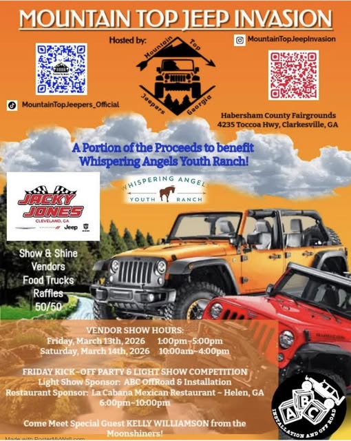 Mountain Top Jeep Invasion event at Habersham County Fairgrounds in Clarkesville, GA on March 13, 2026