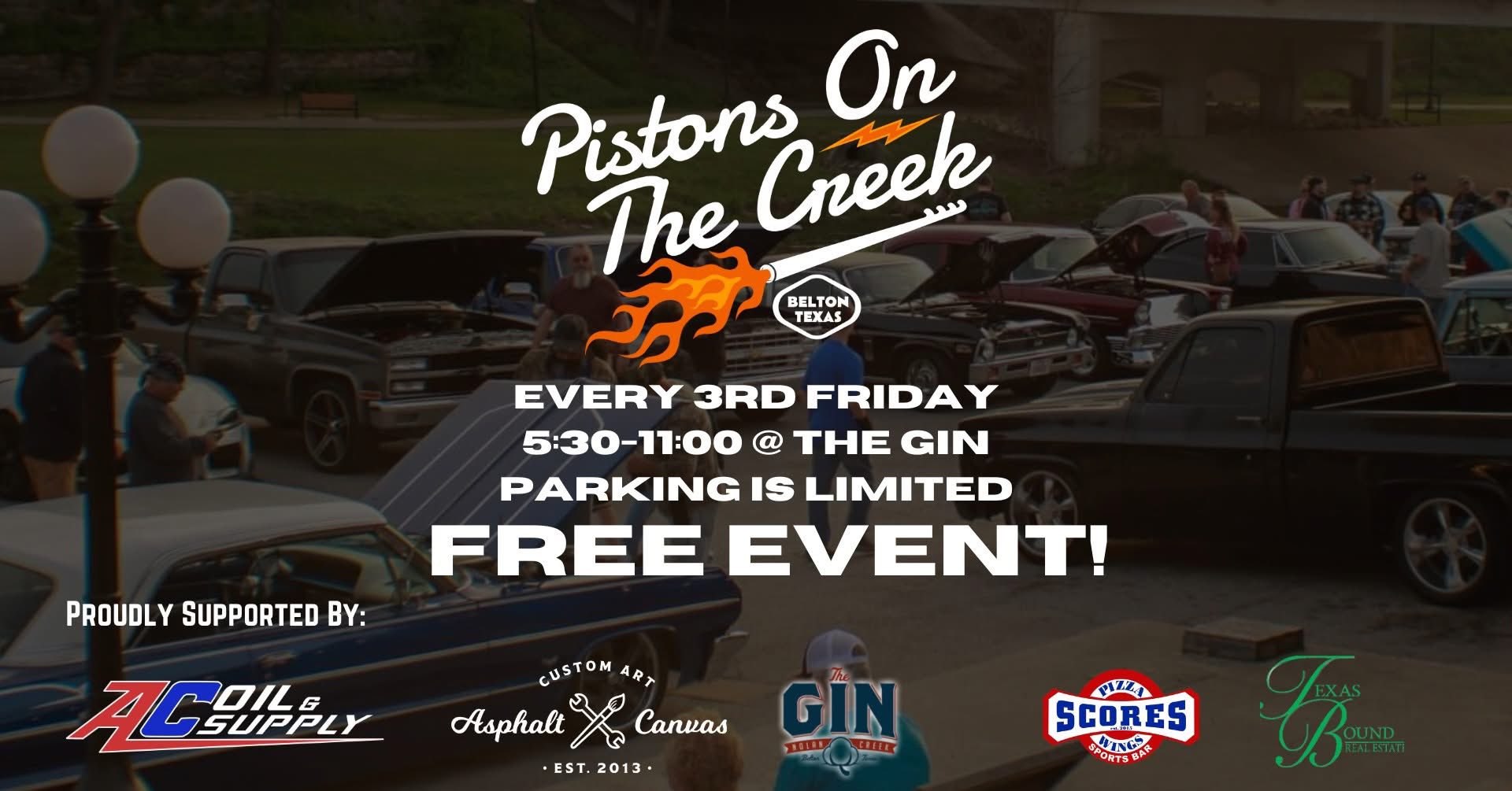 Pistons On The Creek event at The Gin in Belton, TX on January 16, 2026