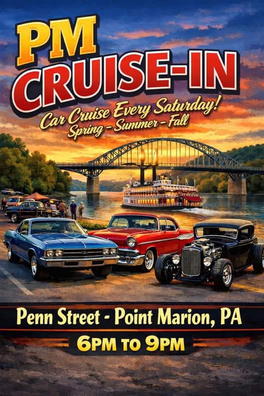 PM Cruise-In event at Penn Street in Point Marion, PA on January 21, 2026