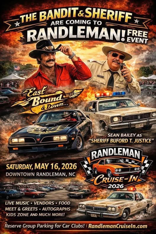 Randleman Cruise-In 2026 event at Downtown Randleman in Randleman, NC on May 16, 2026