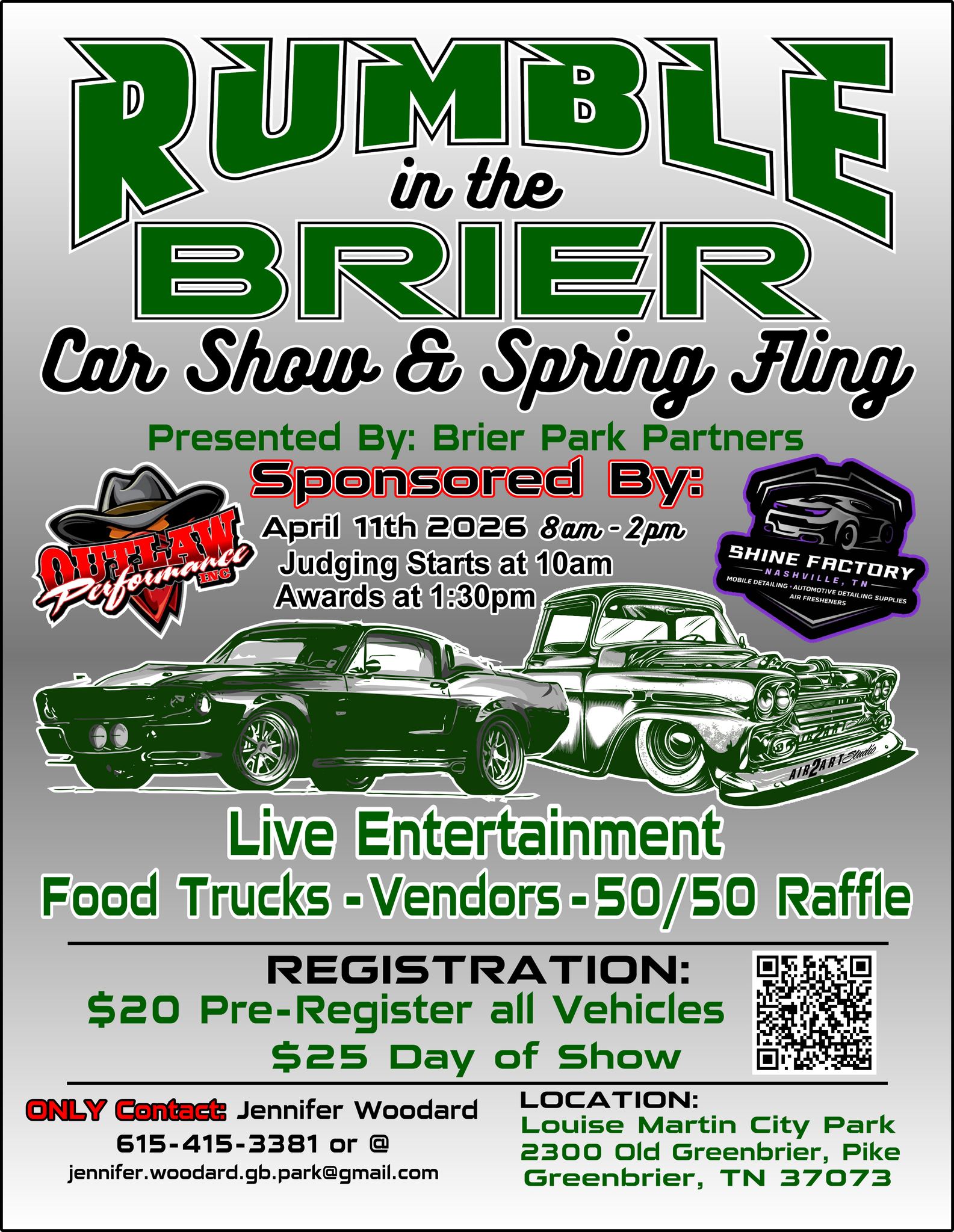Rumble in the Brier Car Show & Spring Fling event at Louise Martin City Park in Greenbrier, TN on April 11, 2026