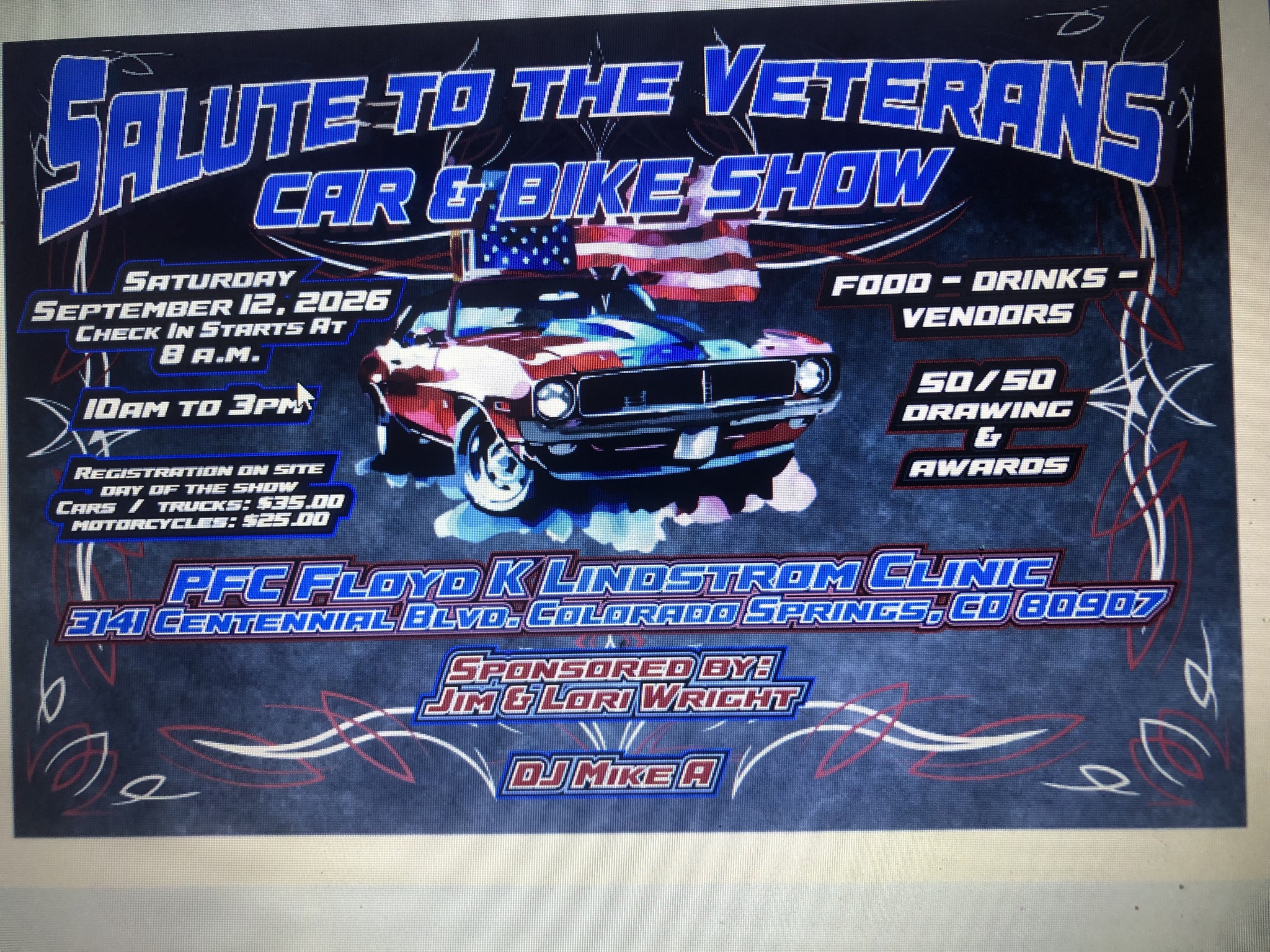 Salute to the Veterans Car & Bike Show event at Pfc Floyd K Lindstrom Clinic in Colorado Springs, CO on September 12, 2026