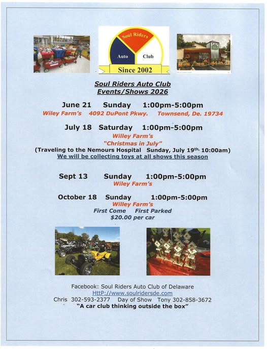 Soul Riders Auto Club Events/Shows 2026 event at Wiley Farm's in Townsend, DE on June 21, 2026