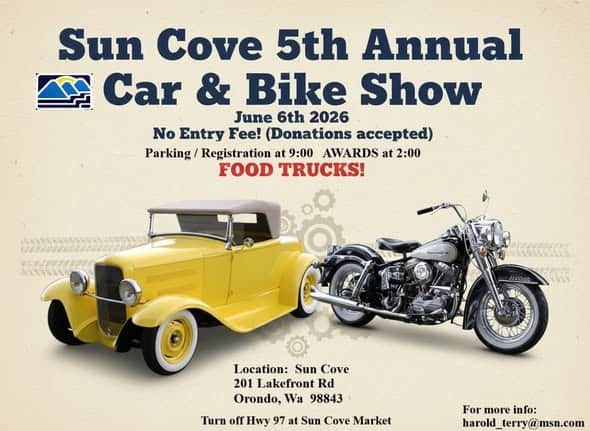 Sun Cove 5th Annual Car & Bike Show event at Sun Cove in Orondo, WA on June 6, 2026