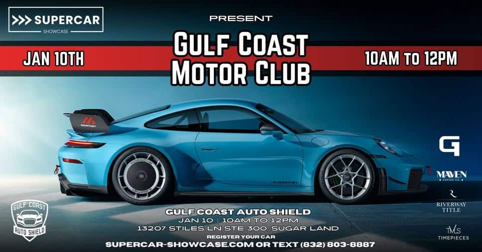 Supercar Showcase - Gulf Coast Motor Club Car Meet in Sugar Land - Cars + Coffee event at 13027 Stiles Ln in Sugar Land, TX on January 10, 2026