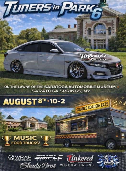 Tuners In Park 6 event at Saratoga Automobile Museum in Saratoga Springs, NY on August 8, 2026