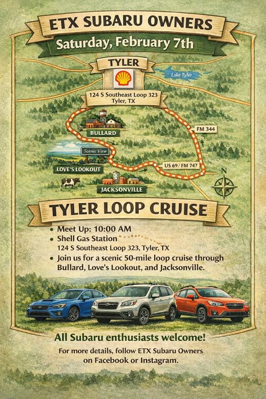 Tyler Loop Cruise event at Shell Gas Station in Tyler, TX on February 7, 2026