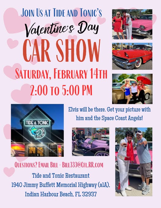 Valentine's Day Car Show event at Tide and Tonic Restaurant in Indian Harbour Beach, FL on February 14, 2026