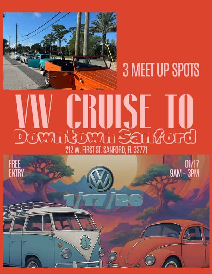 VW Cruise to Sanford VW Car Show event at 1830 Ridgewood Avenue in Holly Hill, FL on January 17, 2026
