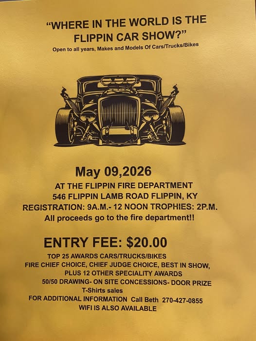 Where in the World is the Flippin Car Show? event at Flippin Fire Department in Flippin, KY on May 9, 2026