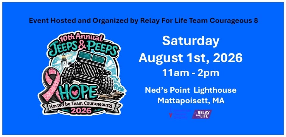 10th Annual Jeeps & Peeps for Hope event at 50 Ned'S Point Rd in Mattapoisett, MA on August 1, 2026