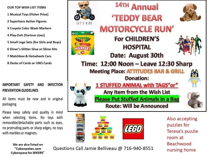 14TH Annual 'Teddy Bear Motorcycle Run' event at Attitudes Bar & Grill in New Bern, NC on August 30, 2026