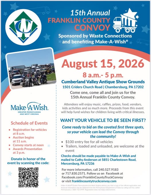 15th Annual Franklin County Convoy event at Cumberland Valley Antique Show Grounds in Chambersburg, PA on August 15, 2026
