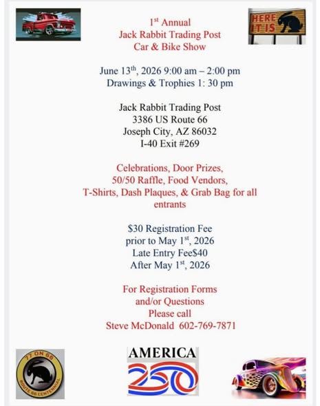 1st Annual Jack Rabbit Trading Post Car & Bike Show event at Jack Rabbit Trading Post in Joseph City, AZ on June 13, 2026