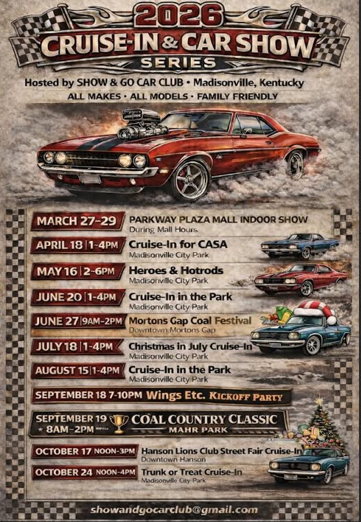2026 Cruise-In & Car Show Series event at Mahr Park in Madisonville, KY on September 19, 2026