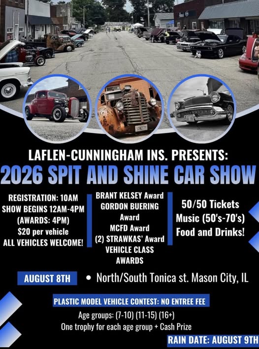 2026 Spit and Shine Car Show event at North/South Tonica St. in Mason City, IL on August 8, 2026