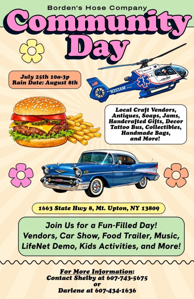 Community Day event at 1663 State Hwy 8 in Mt. Upton, NY on July 25, 2026