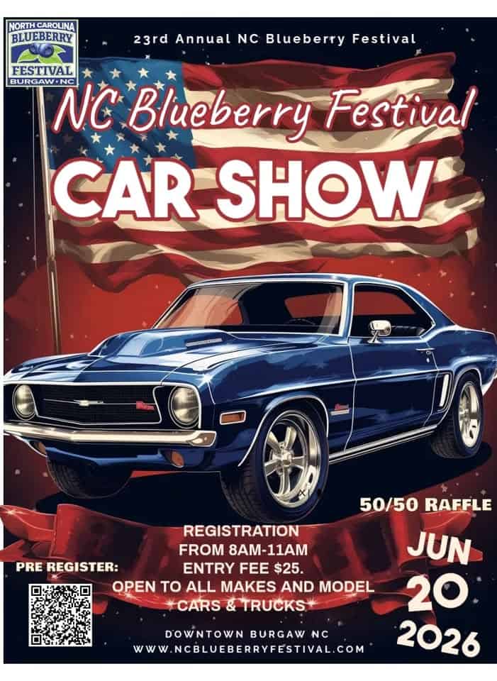 23rd Annual NC Blueberry Festival Car Show event at 106 E Wilmington St in Burgaw, NC on June 20, 2026