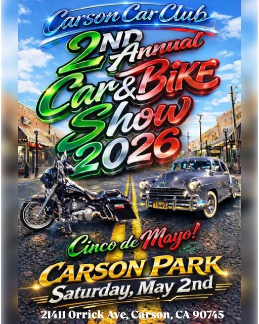 2nd Annual Car & Bike Show 2026 event at Carson Park in Carson, CA on May 2, 2026