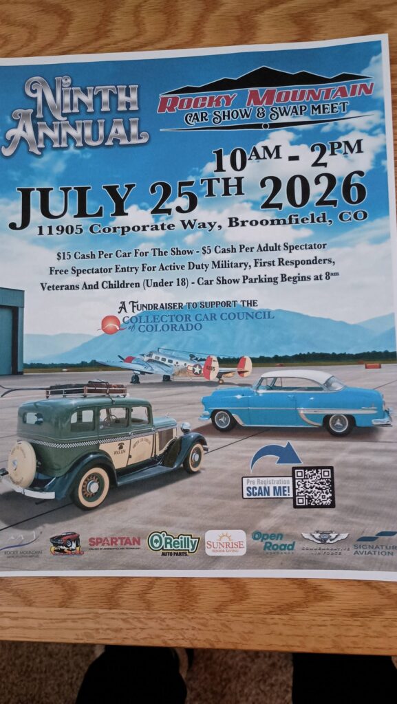 Ninth Annual Rocky Mountain Car Show & Swap Meet event at 11905 Corporate Way in Broomfield, CO on July 25, 2026