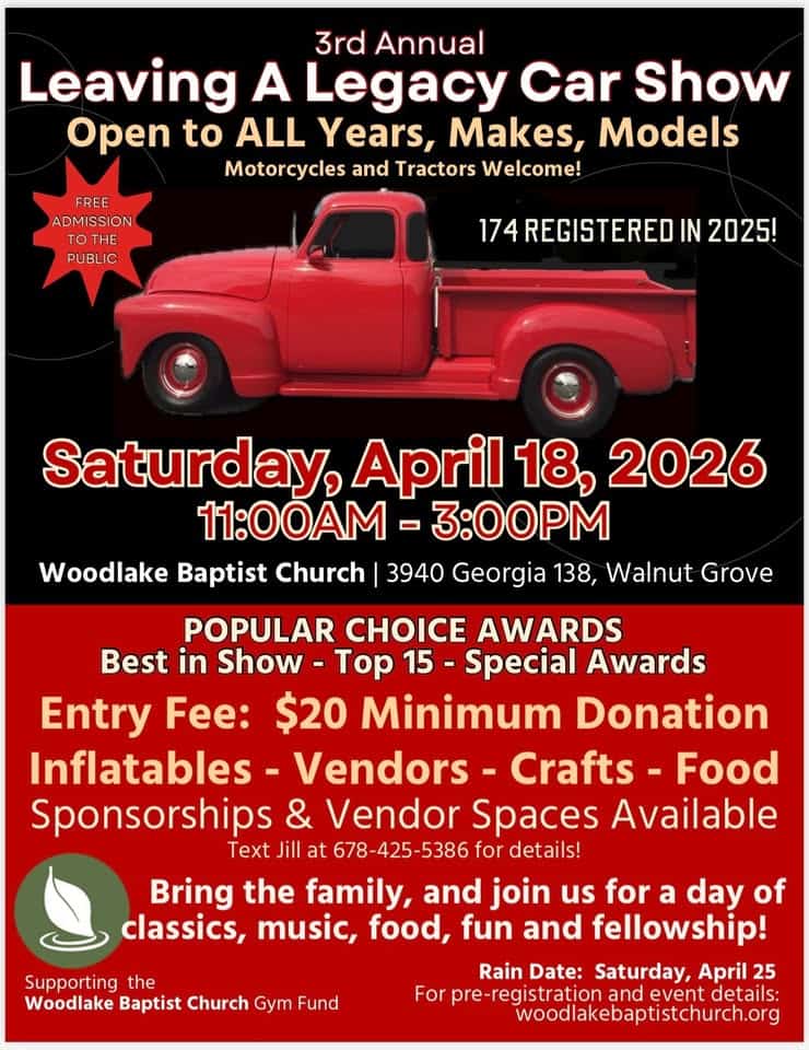 3rd Annual Leaving a Legacy Car Show event at 3940 Ga-138 Sw in Covington, GA on April 18, 2026