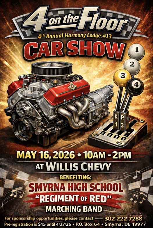 4 on the Floor Car Show event at Willis Chevy in Smyrna, DE on May 16, 2026
