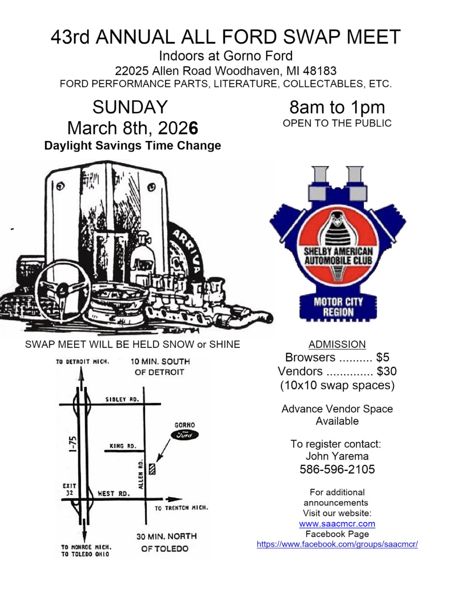 43rd Annual All Ford Swap Meet event at Gorno Ford in Woodhaven, MI on March 8, 2026