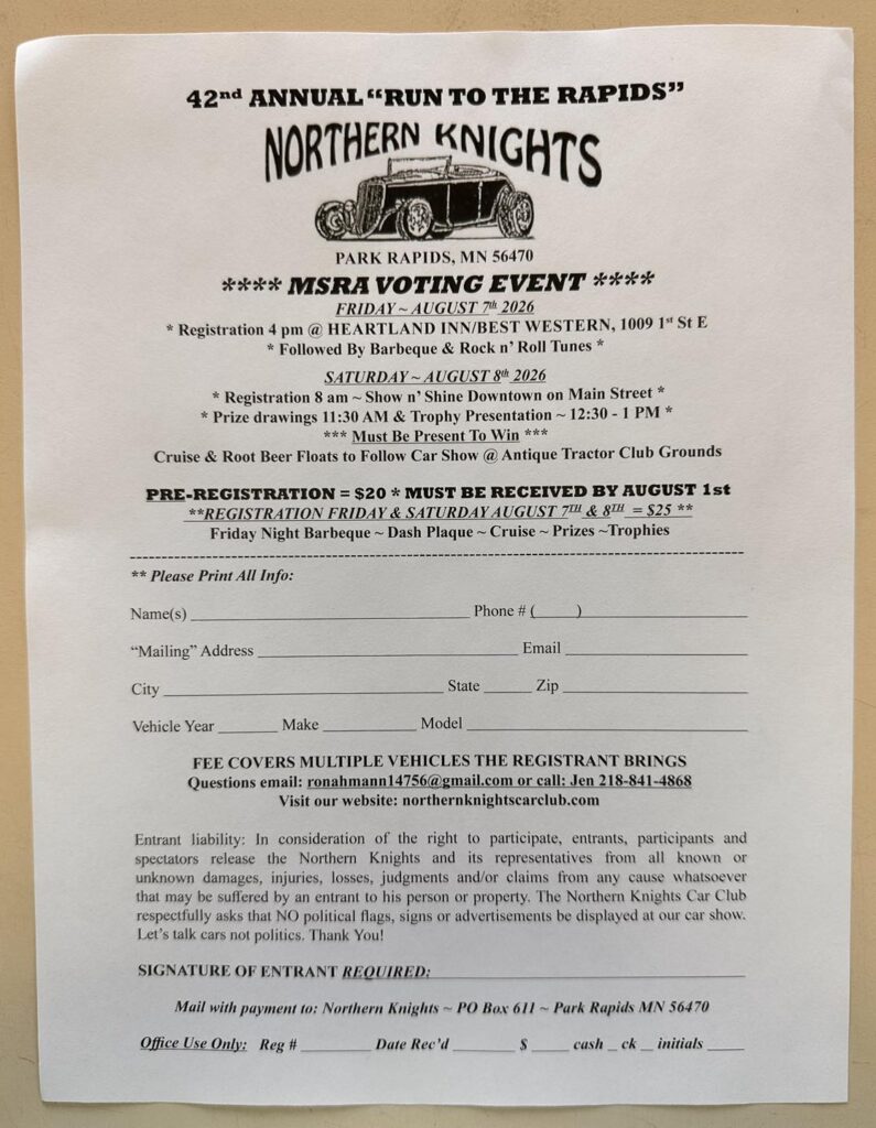 42nd Annual "Run To The Rapids" event at Heartland Inn/Best Western in Park Rapids, MN on August 7, 2026